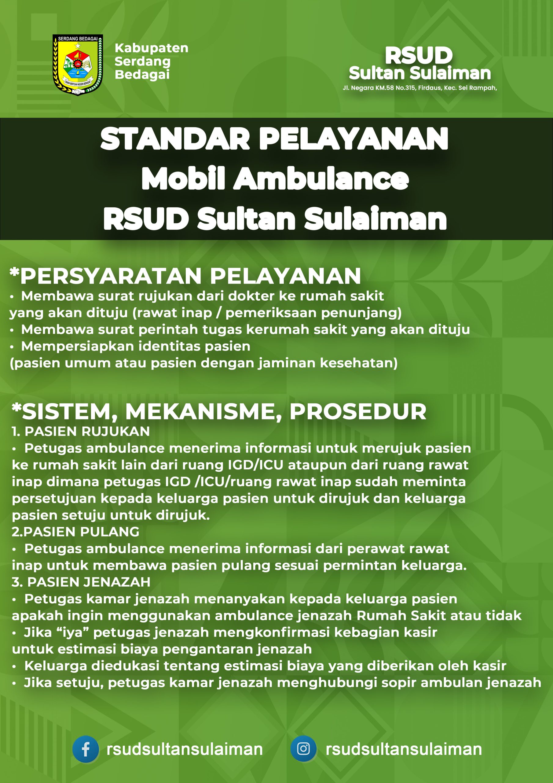 STANDAR PELAYANAN Mobil Ambulance RSUD Sultan Sulaiman